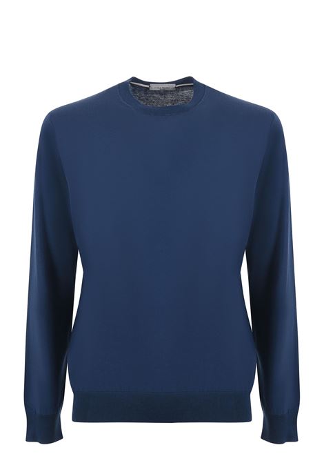 Paolo Pecora sweater in cotton yarn, bluette color. Crew-neck design with ribbed work on collar, cuffs and bottom. Perfect for a refined and versatile look.  PAOLO PECORA |  | A001 F1006802